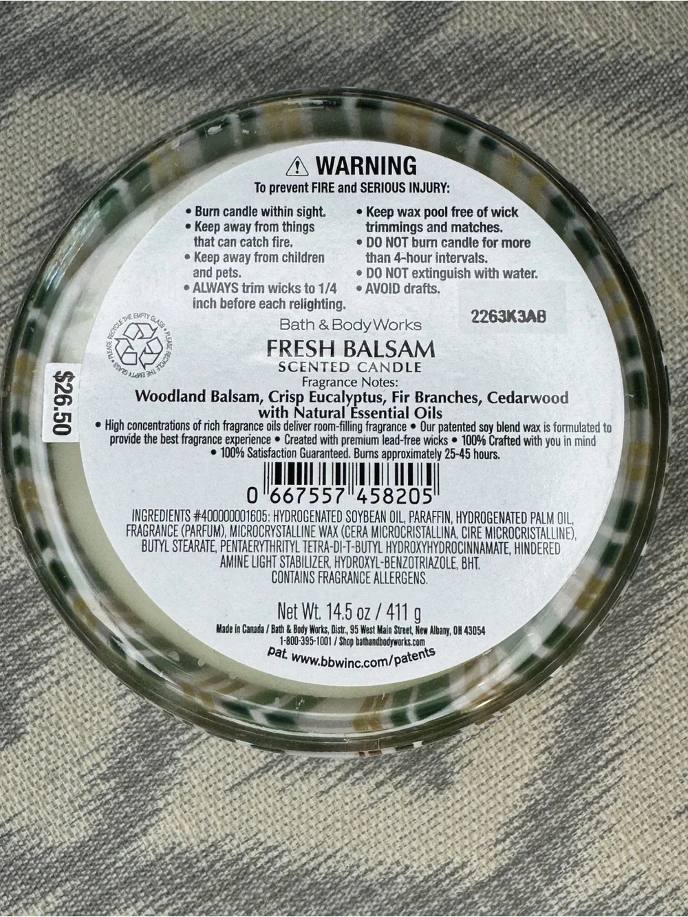 BRAND NEW- Bath & Body Works 3-wick candle in the Fresh Balsam